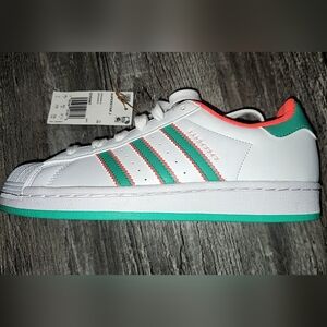 Adidas White Sneakers with Green and Orange Highlights